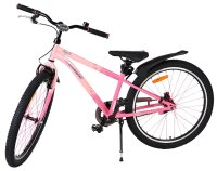 Rosa Mountainbike mit schwarzem Sattel und dicken Reifen