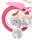 Rosa Kinderfahrrad mit Einhorn-Motiv und bunten Reifen
