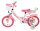 Rosa Kinderfahrrad mit Einhornmotiv und Korb vorne