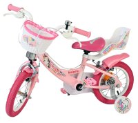 Rosa Kinderfahrrad mit Korb und Einhorn-Motiv, 12 Zoll Reifen
