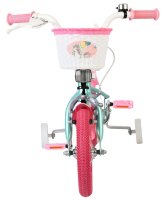 Kinderfahrrad in Pink und Blau mit Einhornkorb und Stützrädern