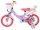 Lila Kinderfahrrad mit pinken Akzenten und Korb vorne