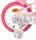 Rosa Kinderfahrrad mit Einhorn-Motiv und pinkem Reifen