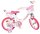 Kinderfahrrad mit Einhorn-Motiv, pinken Reifen und Korb vorne