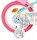 Buntes Kinderfahrrad mit Einhorn-Motiv und pinken Reifen