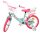 Kinderfahrrad in Türkis mit pinken Akzenten und Korb vorne