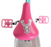 Pinkes Kinderfahrradsattel mit Einhorn-Design und Regenbogenmotiv