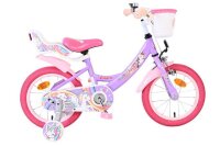 Lila Kinderfahrrad mit Einhorn-Motiv und pinken Details...