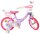 Rosa Kinderfahrrad mit Einhorn-Motiv und Korb vorne