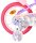 Buntes Kinderfahrrad mit Einhorn-Motiv und pinken Reifen