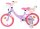 Lila Kinderfahrrad mit pinken Akzenten und Korb vorne
