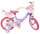 Kinderfahrrad in Lila mit Einhorn-Motiv und Korb vorne