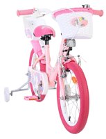Rosa Kinderfahrrad mit Korb und Stützrädern, verspieltes Design