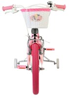 Rosa Kinderfahrrad mit Korb und stabilen Stützrädern