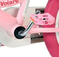 Rosa Fahrradpedal mit pinkem Reifen und Kettenantriebssystem