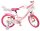 Rosa Kinderfahrrad mit Einhorn-Motiv und Korb vorne