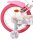 Pinkes Kinderfahrrad mit Einhorn-Motiv und bunten Reifen