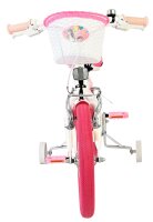 Kinderfahrrad mit pinken Reifen und Korb im Einhorn-Design
