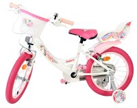 Kinderfahrrad in Weiß und Pink mit Korb und Einhorn-Design