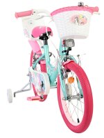Kinderfahrrad in Pink und Blau mit Korb und Einhorn-Motiv