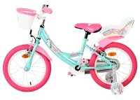 Kinderfahrrad in Türkis und Pink mit Korb und Einhorn-Motiv