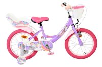 Lila Kinderfahrrad mit Einhorn-Motiv und pinken Reifen...