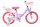 Lila Kinderfahrrad mit Einhorn-Motiv und pinken Reifen und Korb
