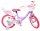 Lila Kinderfahrrad mit Einhornmotiven und pinken Reifen