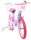 Lila Kinderfahrrad mit pinken Reifen und Korb vorne