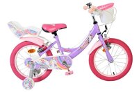 Lila Kinderfahrrad mit Einhorn-Motiv und pinken Reifen...