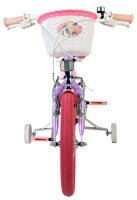 Kinderfahrrad mit pinken Reifen und Korb, lila und rosa Farben