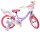 Lila Kinderfahrrad mit Einhorn-Motiv und Korb vorne