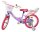 Lila und rosa Kinderfahrrad mit Korb und stabilen Reifen