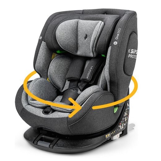 Osann One360° i-Size Kindersitz in Universe Grey, gepolstert, drehbar, für Kinder von 40 bis 150 cm, mit integriertem Seitenaufprallschutz 360 Grad