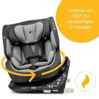 Osann One360° i-Size Kindersitz in Universe Grey, gepolstert, drehbar, für Kinder von 40 bis 150 cm, mit integriertem Seitenaufprallschutz Bewegliche Darstellung