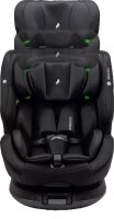 Osann One360° i-Size Kindersitz in All Black – 360° drehbarer, gepolsterter Autositz für Kinder von 40 bis 150 cm, mit integriertem Seitenaufprallschutz (SIPS), in leicht gekippter linker Seitenansicht, Fußteil ausgezogen für zusätzlichen Komfort