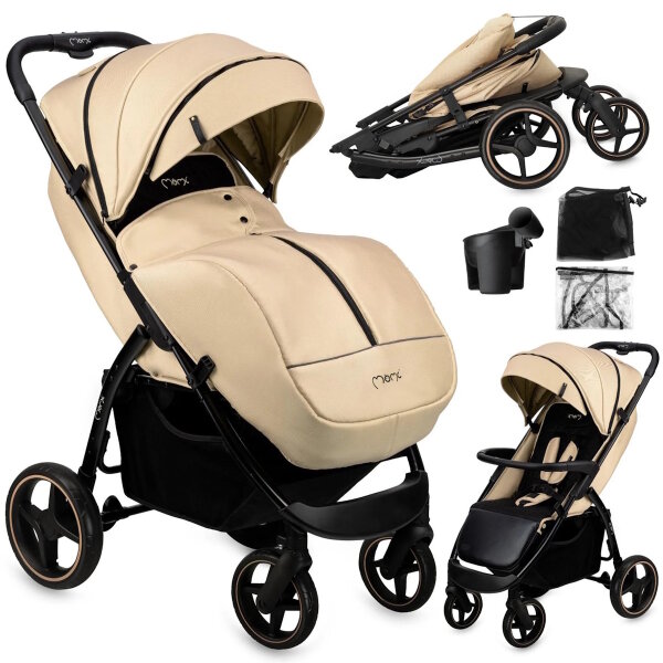 Beiger Kinderwagen mit verstellbarem Verdeck und abnehmbarem Sitz