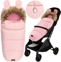 Rosa Kinderwagenfußsack mit Fellkragen und Ohren,...