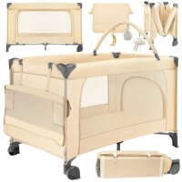Beige Reisebett mit abnehmbarer Wickelauflage und...