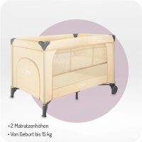 Reisebett in Beige mit zwei Matratzenhöhen und...