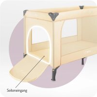 Reisebett mit seitlichem Eingang und Netzseiten für gute Belüftung