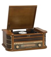 Denver MCR-50MK3 Retro Plattenspieler aus Holz mit Radio CD Kassette USB MP3 Soundbox