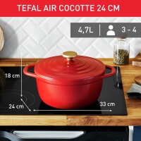 Tefal Air E2554604 Schmortopf rund 24cm | 4,7L Aluminiumguss Auflaufform mit Deckel | Antihaft-Keramikbeschichtung | Induktion & Backofen bis 250°C