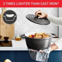 Tefal Air E2554604 Schmortopf rund 24cm | 4,7L Aluminiumguss Auflaufform mit Deckel | Antihaft-Keramikbeschichtung | Induktion & Backofen bis 250°C