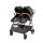 Doppel-Kinderwagen mit schwarzen Sitzen und braunen Griffen