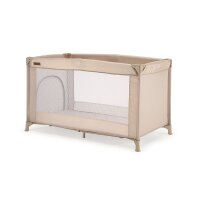Reisebett in Beige mit Netzseiten und stabilen Füßen