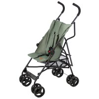 Leichter Kinderwagen in Olivgrün mit schwarzem Gestell und vier Rädern