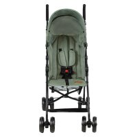 Grüner Kinderwagen mit gepolsterter Sitzfläche und Sicherheitsgurt