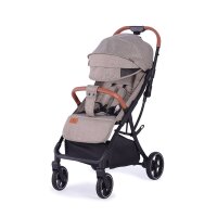 Kompakter Kinderwagen mit braunen Griffen und beigem...