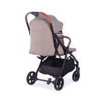 Kinderwagen mit braunem Griff und beigem Stoffbezug, klappbar